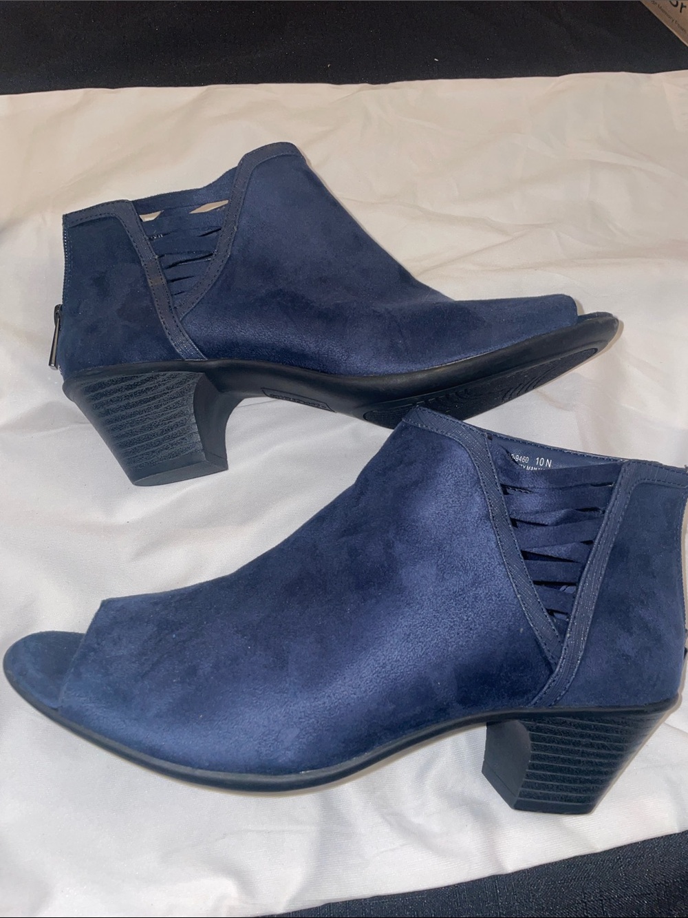 easy street Navy Suede Peep-Toe Ankle Booties